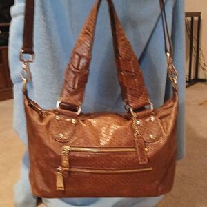 Cole Haan Leather Shoulder Bag/Carry Bag. "BETHANY" BROWN SNAKESKIN